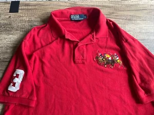 Polo Ralph Lauren Red Triple-Pony Embroidered #3 Cotton Polo Shirt Men’s Sz L - Picture 1 of 5
