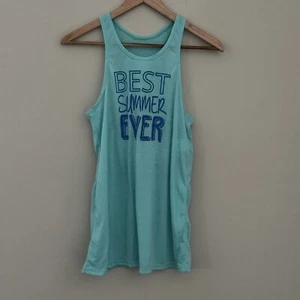 Angel Beach Girls Aqua UPF 50+ Best Summer Ever Racerback Tank Top Size L 10/12 - Picture 1 of 4