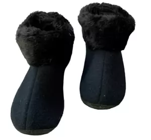 Isotoner Fur Lined Bootie Slipper 7.5-8 Black #18H - Picture 1 of 10