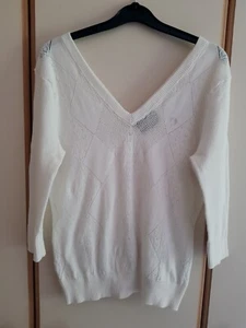 Fred Perry Amy Winehouse Ivory Cream Argyle Diamond V Neck Jumper - Size 16 - Picture 1 of 6