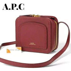 Auth A.P.C Mini Louisette Square Shoulder Bag Leather Apc Crossbody Bordeaux - Picture 1 of 9