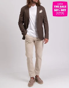 RRP€380 PAOLONI Blazer Jacket IT52 US42 XL Linen Blend Brown Single-Breasted - Picture 1 of 8