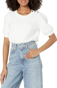 Neu mit Etikett Karl Lagerfeld Damen Kurzarm gerippter Pullover weiß Größe S - Bild 1 von 6