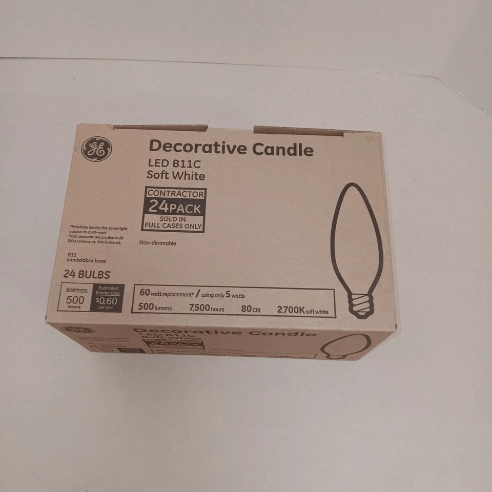 New 24-Pack GE Decorative Candle LED B11c , Non-dimmable - Image 1 of 4