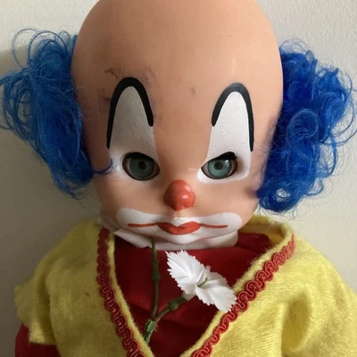 Grand clown poupée de chiffon ARI 65 cm vintage cheveux Bleus 1970 - Photo 1/3