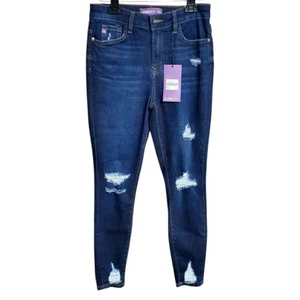 LoveGen Jeans Damen Größe 5 Taille 27 Used Dunkle Waschung Blau Stretch Hohe Leibhöhe - Bild 1 von 8
