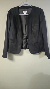 Talbots Faux Suede Lined Brown Long Sleeve Open Blazer Suit Separate Size 16P - Picture 1 of 8