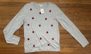NEW WOMEN MEDIUM J CREW FACTORY APPLES TEDDIE SWEATER FOR TEACHERS - Picture 1 of 9