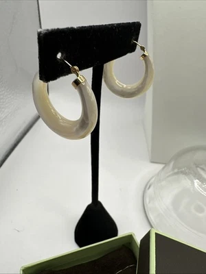 Ross Simons 14k /585 Gold Mother-Of Pearl Hoop Earrings  29-10mm NWT - Image 1 of 4