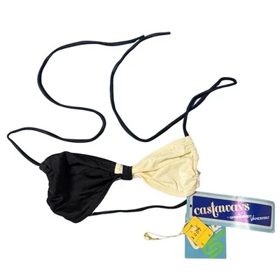 Top de bikini vintage años 80 náufragos negro crema XS 5/6 sin existencias antrón lycra nailon Foto 1 de 4