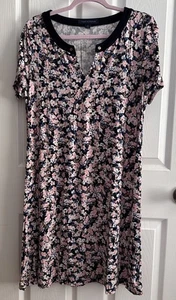 Tommy Hilfiger Mujer L/GRANDE Vestido Acampanado Hasta la Rodilla Azul Marino Estampado Floral Usado en Excelente Condición - Imagen 1 de 10