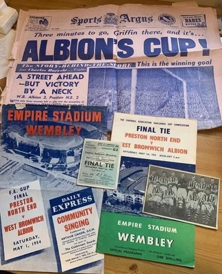 West Brom WBA v Preston Fantastic 1954 FA Cup Final lot prog,paper,ticket,songs - Image 1 of 4