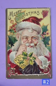 Christmas Postcard Merry Christmas Santa Winking 1909 Original - Picture 1 of 2