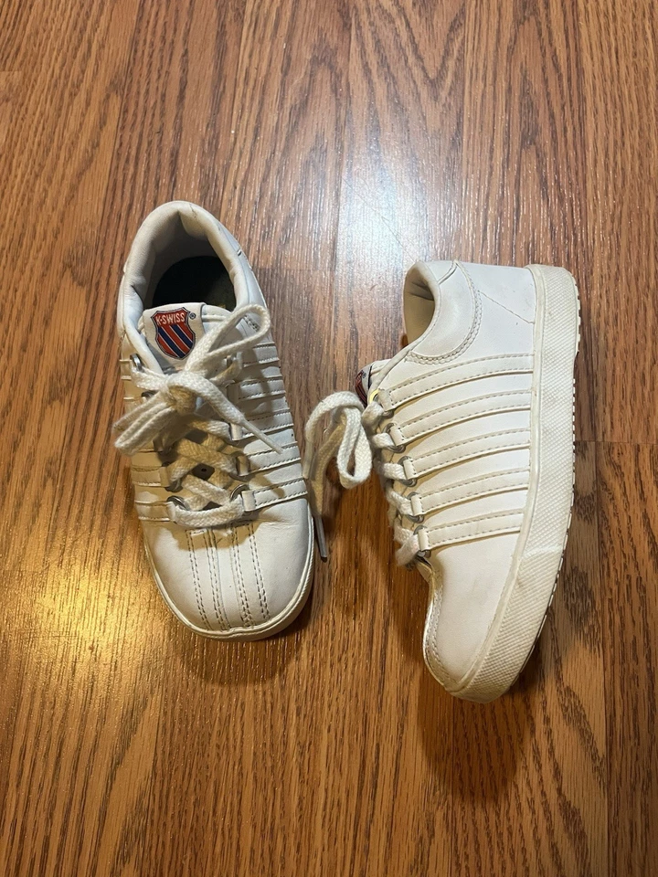 Zapatillas Tenis Vintage Y2K K-SWISS Cuero Blanco Bajo Niños Talla 10 Retro Preppy Foto 1 de 4