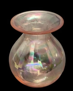 VINTAGE FENTON? SILVESTRI? PINK IRIDESCENT GLASS VASE STICKER NAME IS WORN OFF - Picture 1 of 10