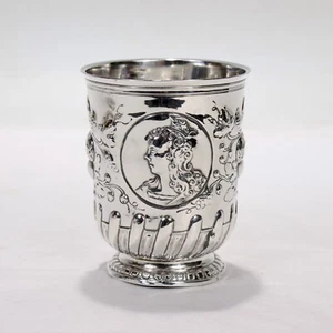 Antique Augsburg or Hanau Type German Silver Repoussé Beaker or Drinking Mug - Picture 1 of 12