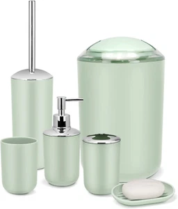 Set di accessori da bagno – Set di 6 accessori da bagno verde con cestino, dispe - Foto 1 di 7