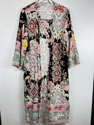 Love Fire Open Maxi Shirt 3/4 Sleeve Colorful Boho Kimono Style Sz L/XL — 第 1/4 张图片