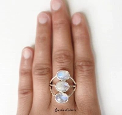 Anillo hecho a mano de tres piedras piedras con piedras preciosas de plata de ley 925 todas las tallas Sr299 Foto 1 de 4