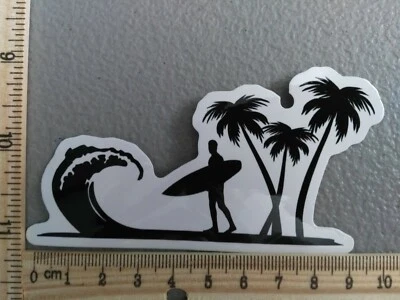 РАСПРОДАЖА! Новый серфер пляж Sports пальма дерево волна черный виниловая наклейка стикер автомобиля грузовика - Изображение 1 из 4