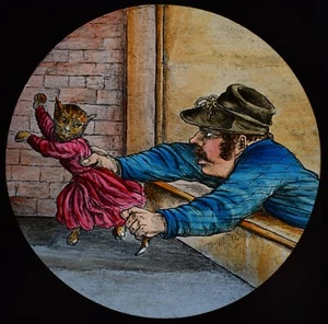 Magic Lantern Slide PUSSYS ROAD TO RUIN NO11 C1888 VICTORIAN ILLUSTRATION CATS - Picture 1 of 3