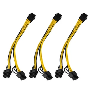 3pcs 6-pin to Dual 8-pin 6+2 Power Splitter Adapter PCI-e Graphics Card Cable - Picture 1 of 8