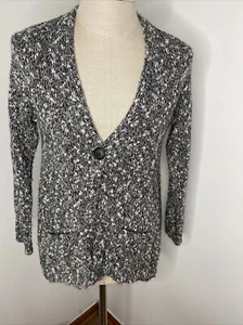 J Jill Cardigan Sweater Sz S Black White Chunky Pure Jill Pockets COtton - Picture 1 of 10