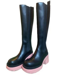 Bottega Veneta Flash Stiefel Boots kniehoch schwarz mit rosa Sohle und Absatz 40 - Bild 1 von 3