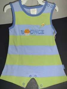 3-6 Meter Carter Baby "Bounce the Ball" Strampler, blaue und grüne Streifen - Bild 1 von 3