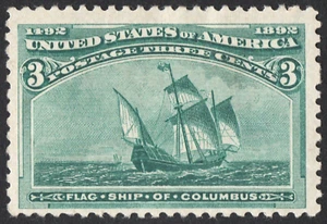 US Sc# 232 *MINT OG H* { JUMBO -VF- 3c FLAG SHIP OF COLUMBUS } COLUMBIAN OF 1893 - Picture 1 of 4