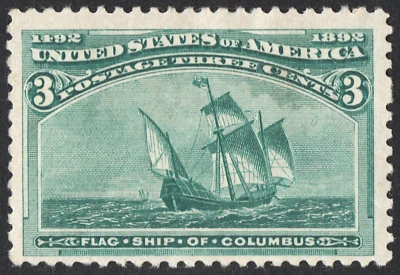 US Sc# 232 *MINT OG H* { JUMBO -VF- 3c FLAG SHIP OF COLUMBUS } COLUMBIAN OF 1893 - Image 1 of 4