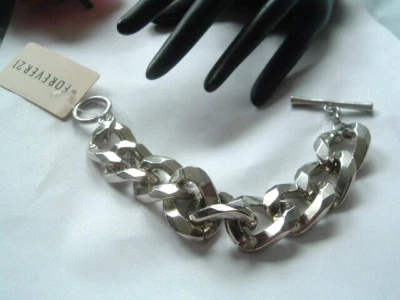 Bracelete Forever 21 robusto prata corrente elo novo com etiqueta unissex - Imagem 1 de 3