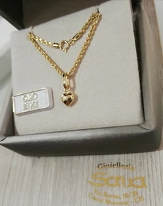 Collana funetta e ciondolo cuore bombato in oro giallo 750 18 kt NUOVO - Imagen 1 de 12