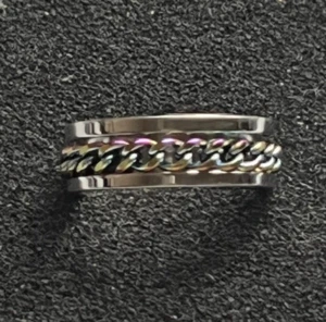 ANILLO CADENA DOS TONOS ACERO INOXIDABLE HOMBRE TALLA 7 - Imagen 1 de 2