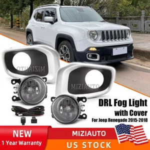 For 2015-2018 Jeep Renegade Clear Fog Light Lamps w/ Covers Bezel+Wiring Switch - Picture 1 of 15