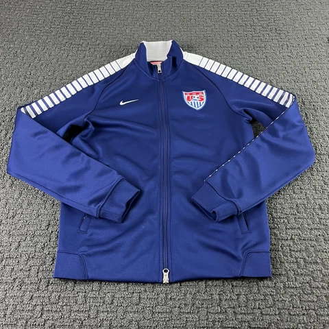 Nike USA Soccer Jacket Mens Small Blue Full Zip Long Sleeve Futbol Cover