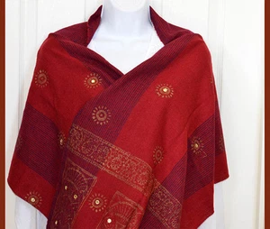 Baumwolle handgewebt Spiegel Arbeit Stola Halstuch Burgund Rot Indien - Bild 1 von 6