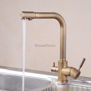 Antique 3 Way Swivel Spout Dual Handles Kitchen Taps Sink Faucet Pure Water Tap - Picture 1 of 5