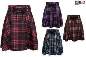 Ladies High Waist Tartan Mini Skirt - Scottish Plaid Check Goth Punk Short Skirt - Picture 1 of 5