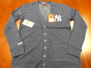 NWT MITCHELL & NESS MLB NEW YORK YANKEES NAVY BLUE CARDIGAN SWEATER SIZE S - Picture 1 of 4
