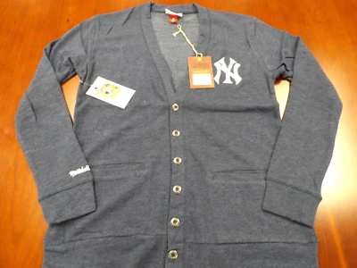 NWT MITCHELL & NESS MLB NEW YORK YANKEES NAVY BLUE CARDIGAN SWEATER SIZE S - Image 1 of 4