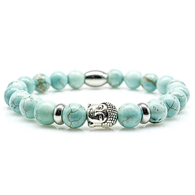 Türkis Armband Bracelet Perlenarmband Buddhakopf silber 8mm Edelstahl Perlen - Bild 1 von 2