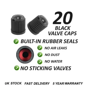 20x Schwarz Kunststoff Reifenschaft Ventil Luft Staubkappen mit Gummidichtungen Universal - Bild 1 von 1