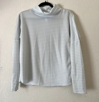 Oiselle Womens Blue White  Striped Turtleneck Long sleeve Activewear Top Small - Image 1 of 4