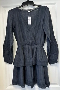 American Eagle Mini Dress Womens Small Gray Embroidered Lace Eyelet Boho Layered - Picture 1 of 7