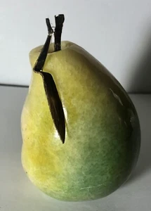 Vintage Alabaster Carved Polished Stone Fruit Green Multi Color Pear - Picture 1 of 6