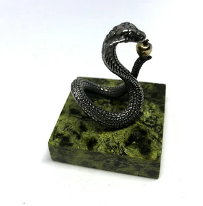 Vintage Sterling Silver 925 Serpent with Apple on septarian stone base ornament - Picture 1 of 9