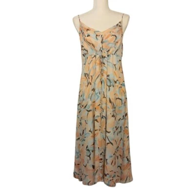 Vestido maxi ANNE KLEIN 8 Capri seda chiffon pêssego floral alça espaguete vestido de verão - Imagem 1 de 4
