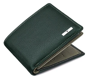 Cartera de cuero para hombre diseño clásico con múltiples ranuras para tarjetas, verde y gris - Imagen 1 de 6