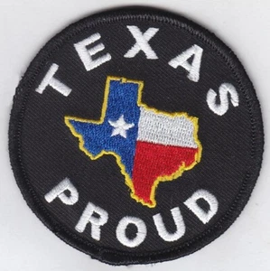 Orgullosa bandera de Texas en mapa parches bordados 3" diámetro planchado - Imagen 1 de 1